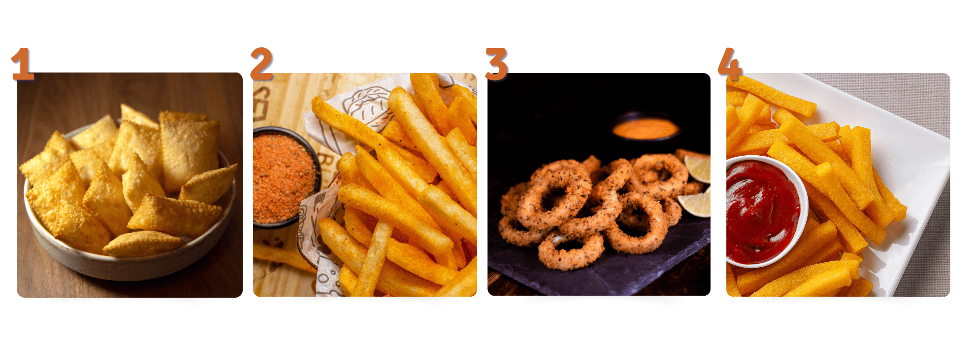 diferentes comidas - batata frita, polenta