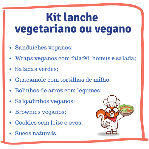 lista de comidas veganas e esquilo cozinheiro