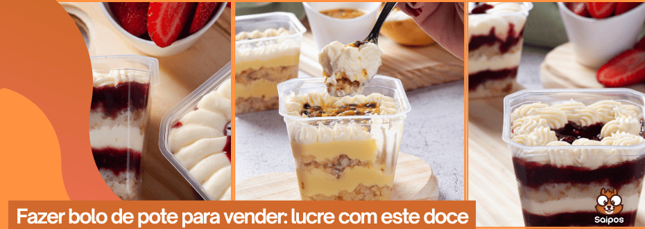 seleção de bolos de pote de vários sabores com a frase "Fazer bolo de pote para vender: lucre com esse doce" _ SAIPOS_ Sistema para restaurantes 