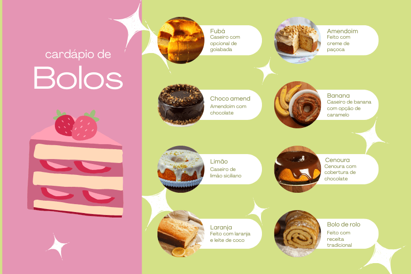 EXEMPLO DE CARDAPIO DIVERTIDO EM ROSA E VERDE