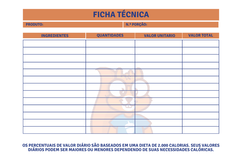 Imagem ilustrativa de exemplo de ficha técnica com as cores da empresa (laranja e azul) ao fundo com a imagem do Allen.