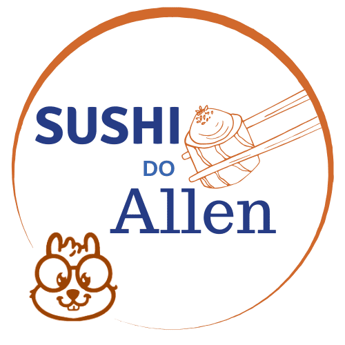 imagem com circulo, um esquilo e sushi